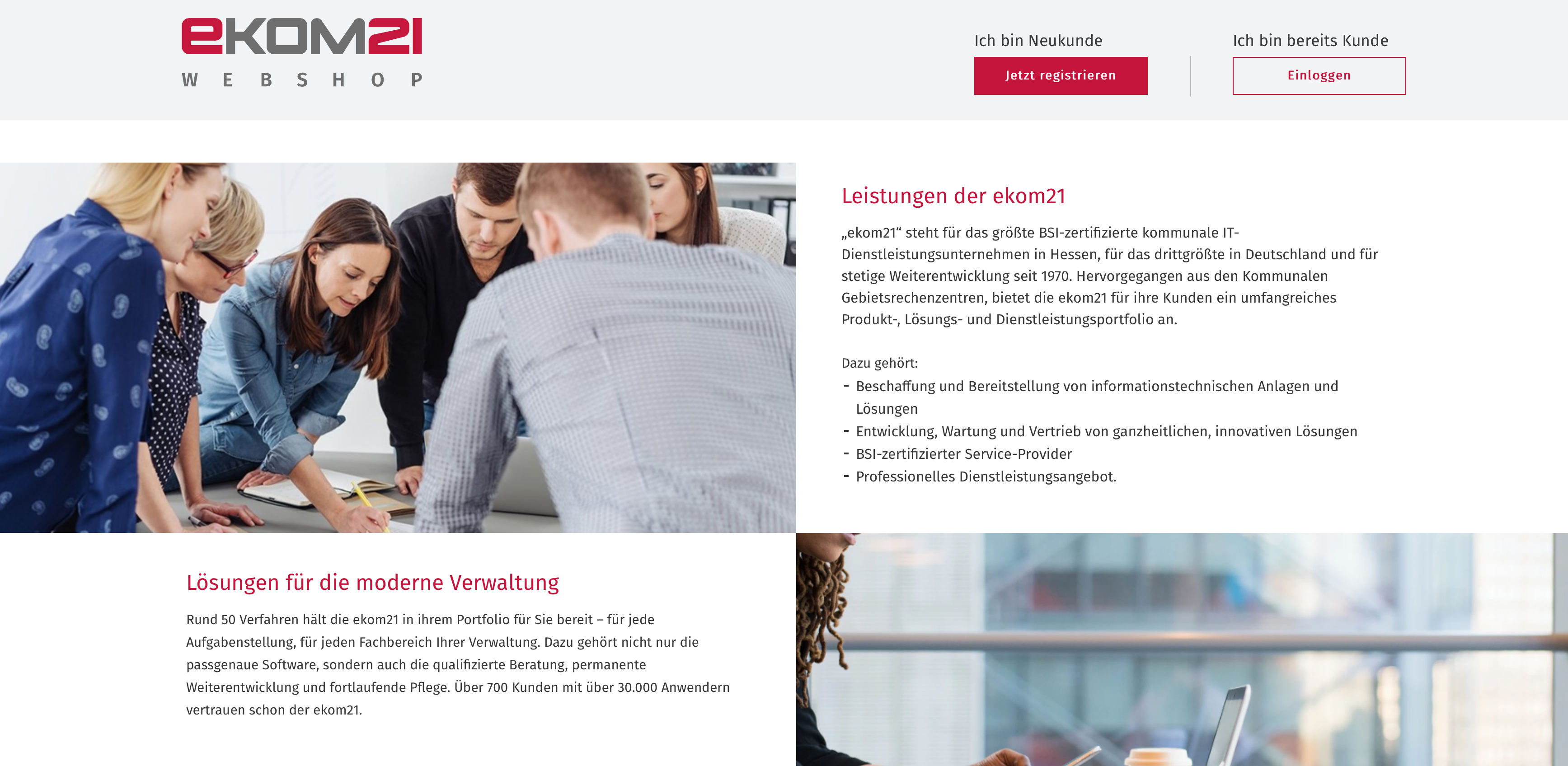 Ausschnitt des ekom21-Webshops.