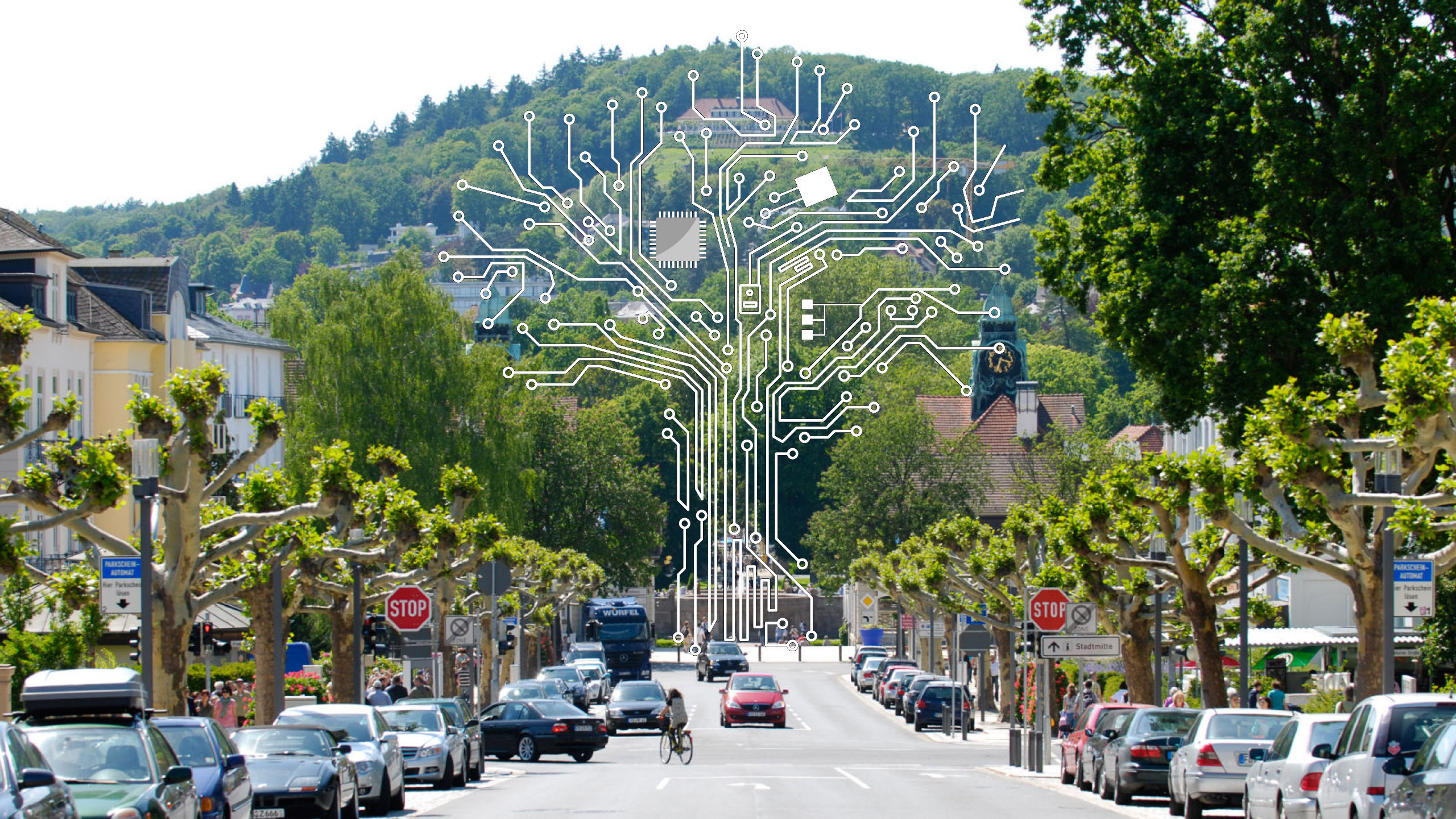 Ausschnitt von Bad Nauheim inklusive einer hinzugefügten digitalen Baumgrafik.