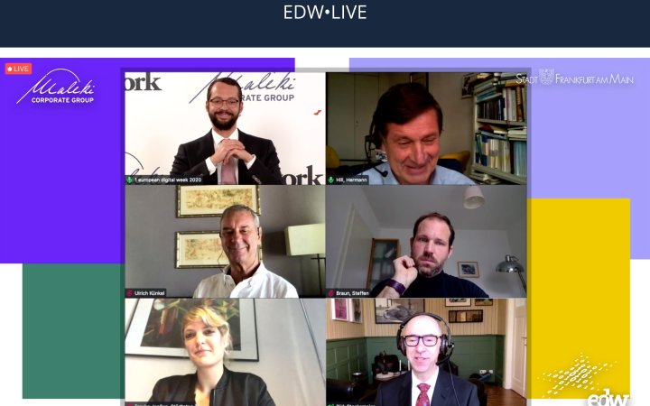 Ausschnitt einer Online-Konferenz mit sechs Teilnehmenden.