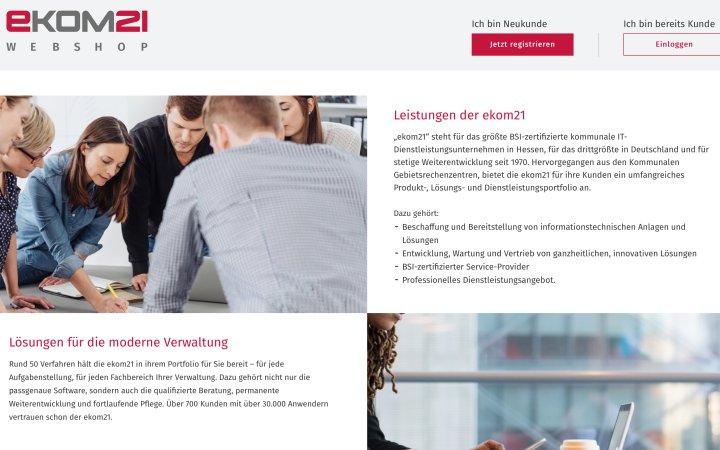 Ausschnitt des ekom21-Webshops. 