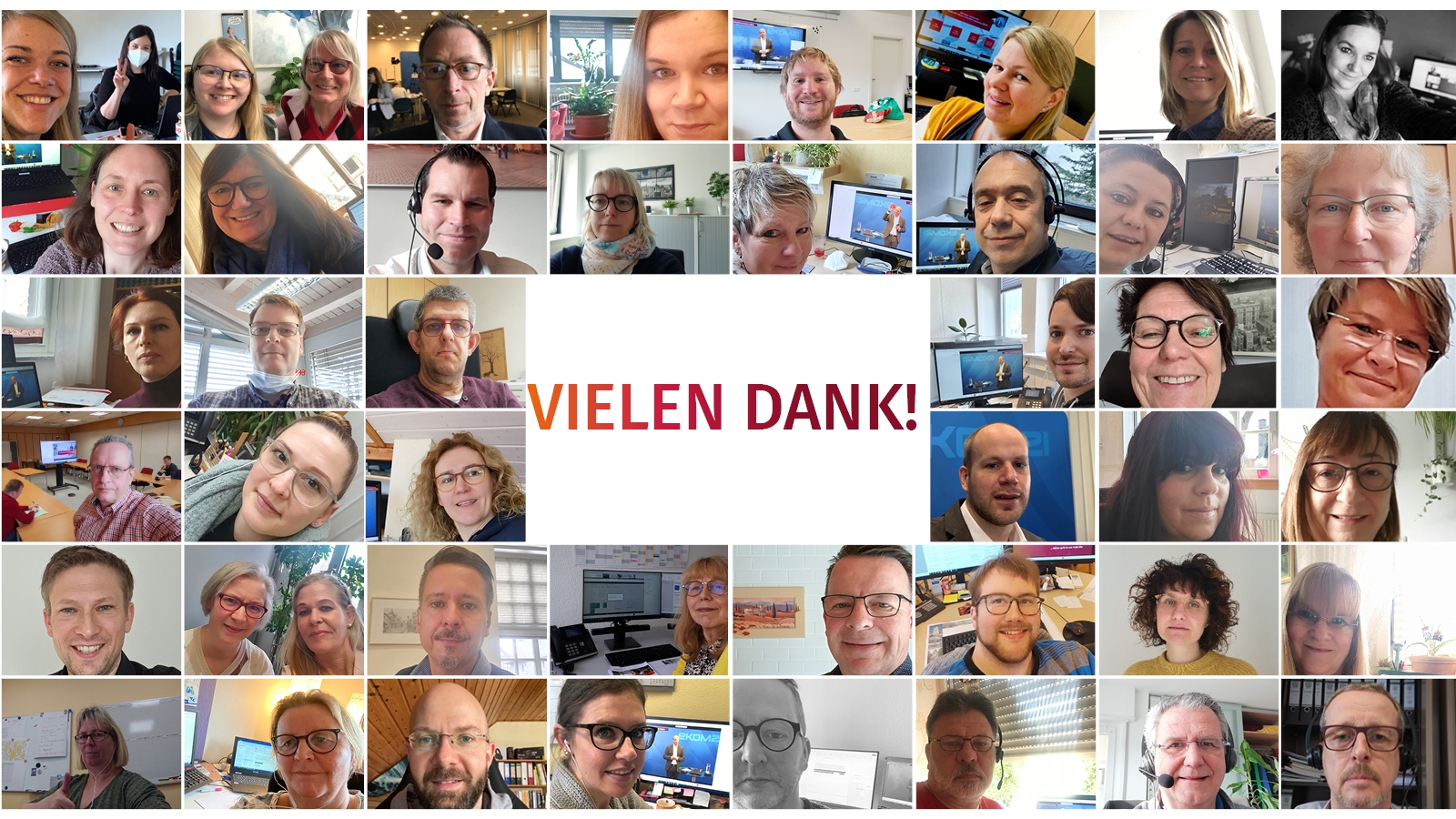 Fotocollage von mehreren Personen; in der Mitte eine Schriftgrafik mit den Worten vielen Dank.
