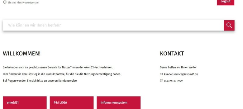 Bildschirmaufnahme der Startseite des Produktportals