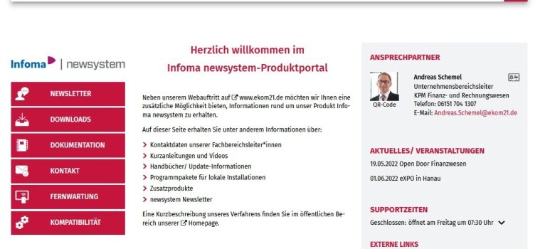 Bildschirmaufnahme eines beispielhaften Produktportals